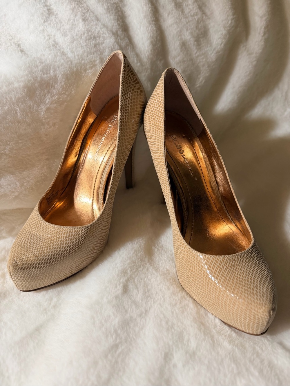Beige Snake-Texture High Heel Pumps